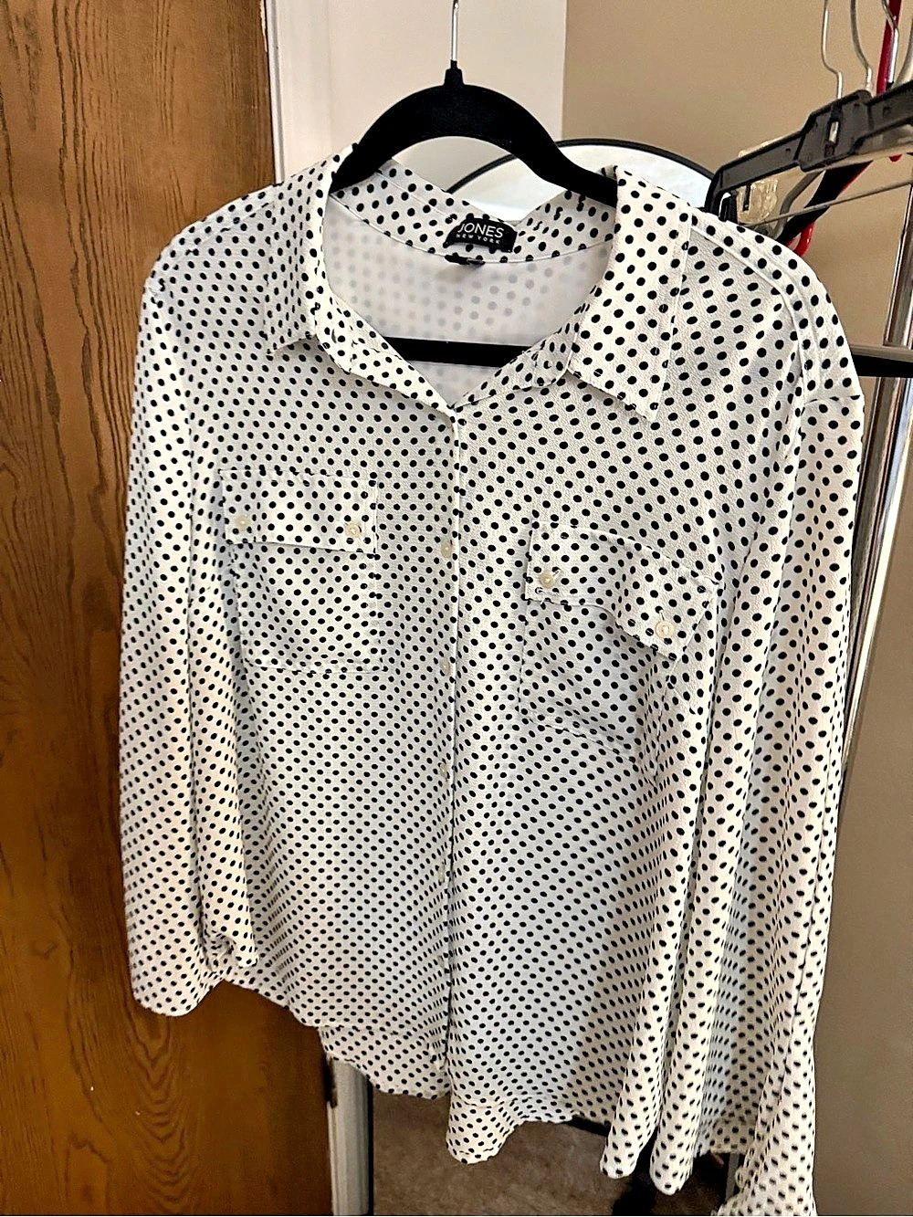 Jones New York Polka Dot Button Down White & Black XL Like New
